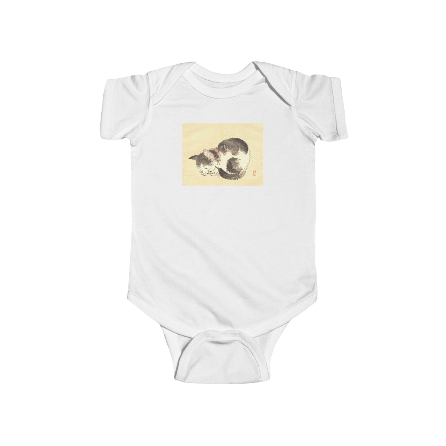 Sleeping Cat Baby Bodysuit - Vintage Japanese Ukiyo-e Art Infant Onesie Nursery Gift