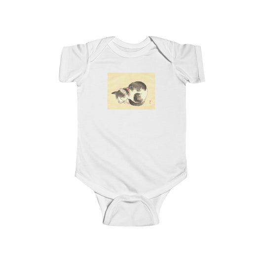 Sleeping Cat Baby Bodysuit - Vintage Japanese Ukiyo-e Art Infant Onesie Nursery Gift