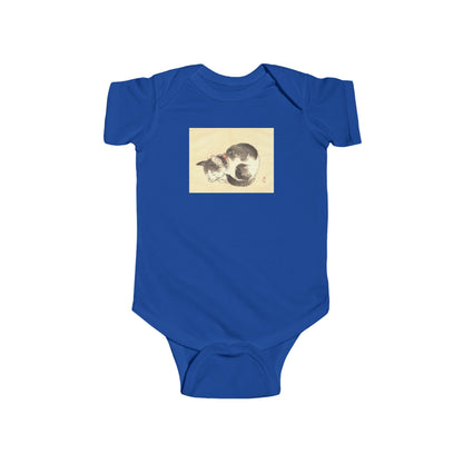 Sleeping Cat Baby Bodysuit - Vintage Japanese Ukiyo-e Art Infant Onesie Nursery Gift