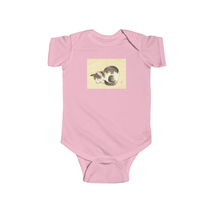 Sleeping Cat Baby Bodysuit - Vintage Japanese Ukiyo-e Art Infant Onesie Nursery Gift