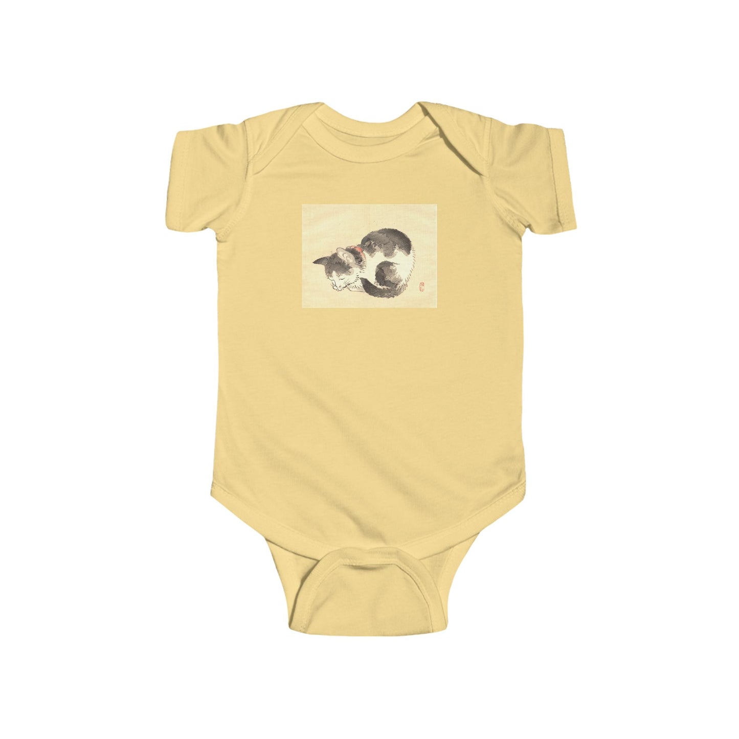 Sleeping Cat Baby Bodysuit - Vintage Japanese Ukiyo-e Art Infant Onesie Nursery Gift