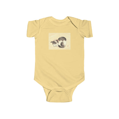 Sleeping Cat Baby Bodysuit - Vintage Japanese Ukiyo-e Art Infant Onesie Nursery Gift