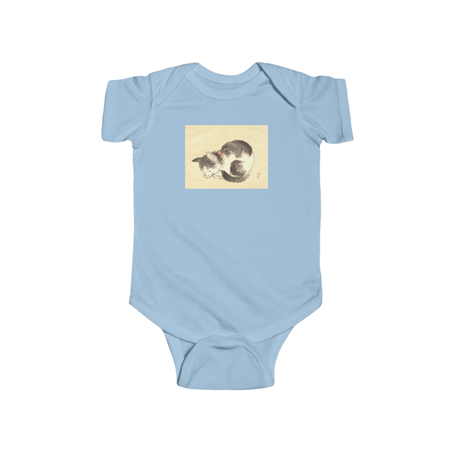 Sleeping Cat Baby Bodysuit - Vintage Japanese Ukiyo-e Art Infant Onesie Nursery Gift
