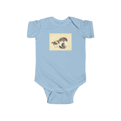 Sleeping Cat Baby Bodysuit - Vintage Japanese Ukiyo-e Art Infant Onesie Nursery Gift