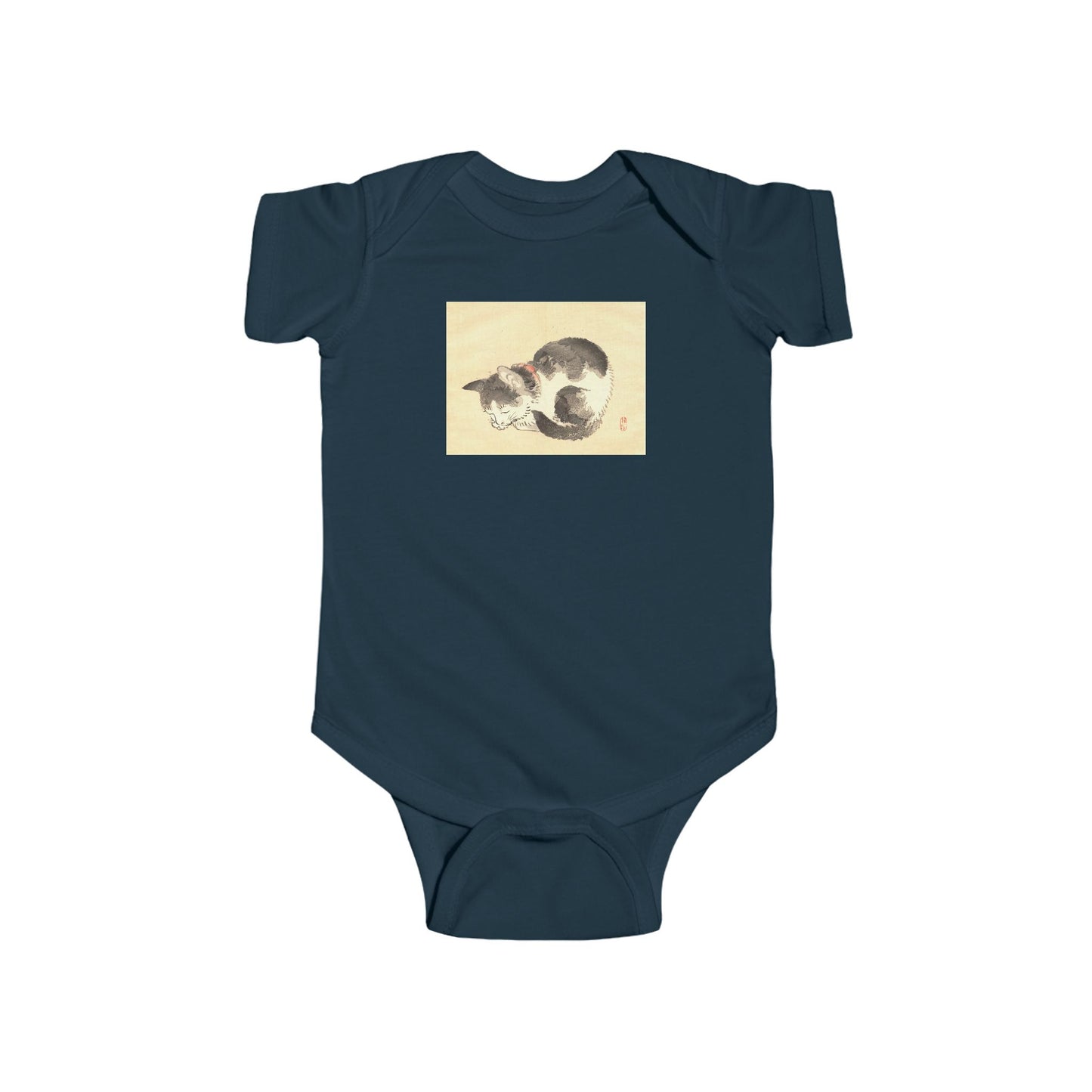 Sleeping Cat Baby Bodysuit - Vintage Japanese Ukiyo-e Art Infant Onesie Nursery Gift
