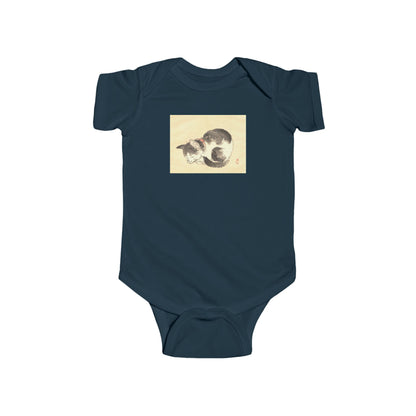 Sleeping Cat Baby Bodysuit - Vintage Japanese Ukiyo-e Art Infant Onesie Nursery Gift