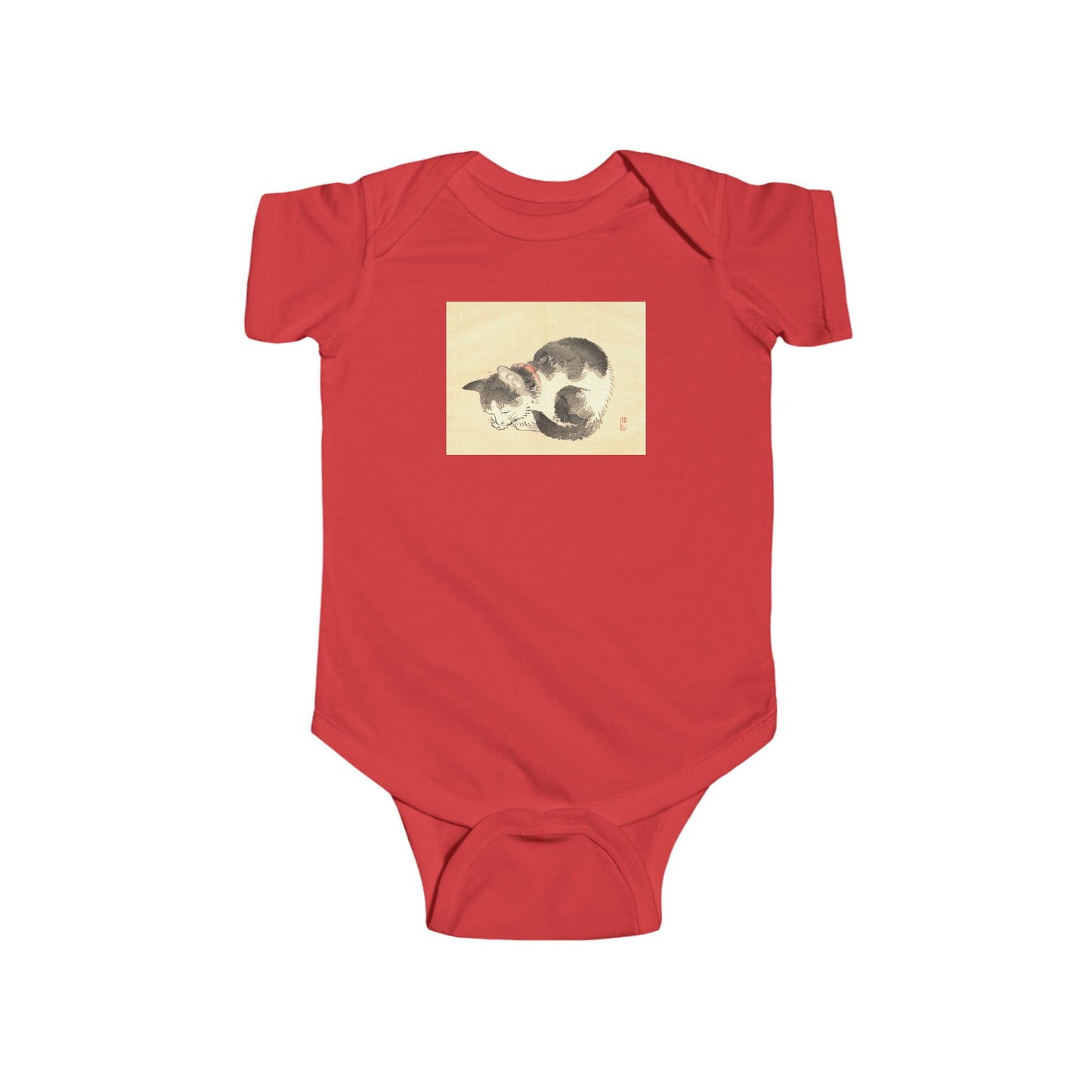 Sleeping Cat Baby Bodysuit - Vintage Japanese Ukiyo-e Art Infant Onesie Nursery Gift
