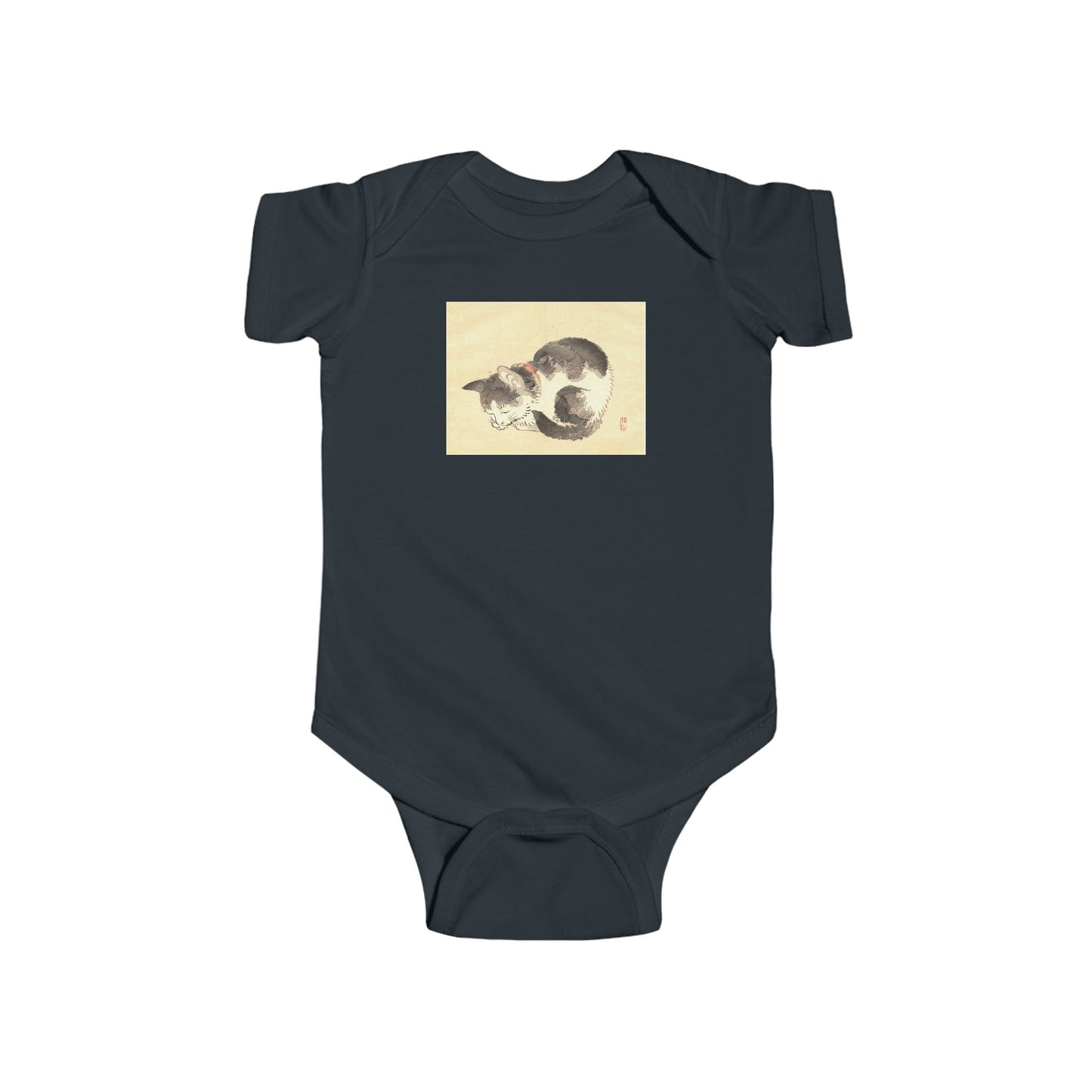 Sleeping Cat Baby Bodysuit - Vintage Japanese Ukiyo-e Art Infant Onesie Nursery Gift