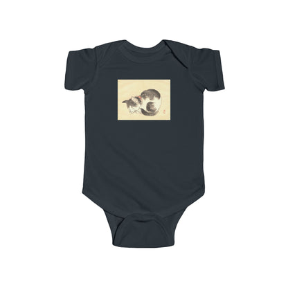 Sleeping Cat Baby Bodysuit - Vintage Japanese Ukiyo-e Art Infant Onesie Nursery Gift