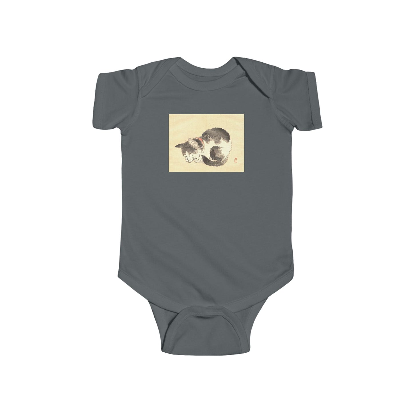 Sleeping Cat Baby Bodysuit - Vintage Japanese Ukiyo-e Art Infant Onesie Nursery Gift