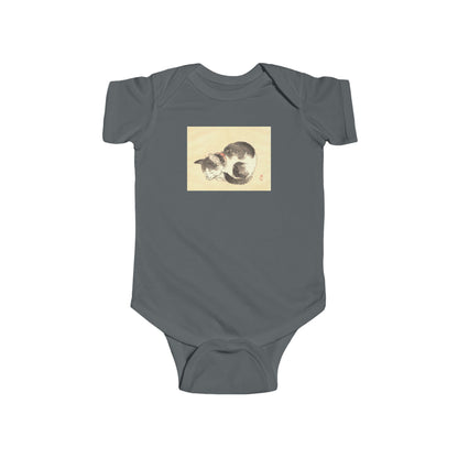 Sleeping Cat Baby Bodysuit - Vintage Japanese Ukiyo-e Art Infant Onesie Nursery Gift