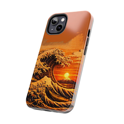 Japanese Great Wave Sunset Phone Case | Hokusai 3D Art Sunset Glow | Edo Era Masterpiece