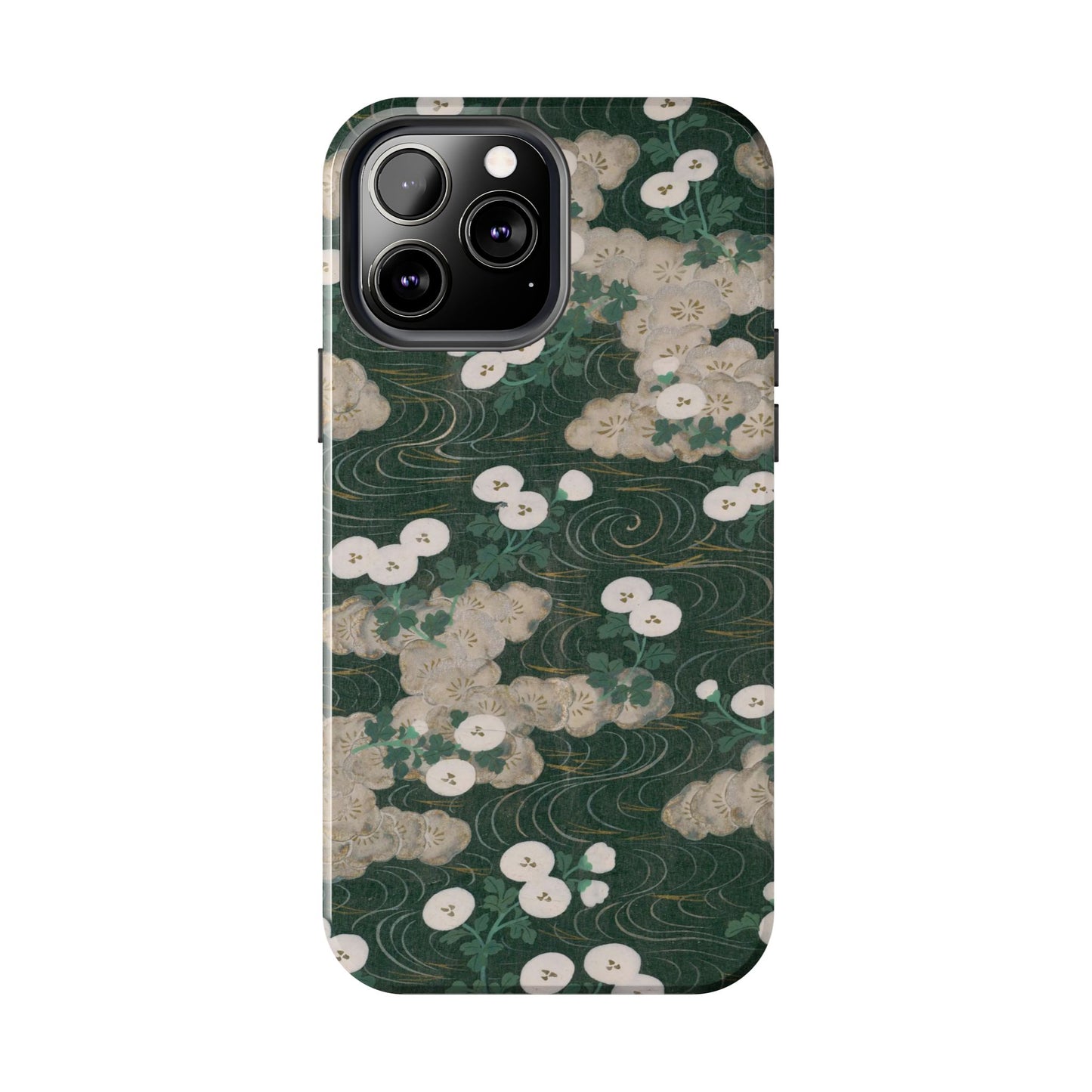 Meiji Era Flowing Water & White Flower Phone Case | 1901 Illustrated Compendium of 100 Designs | Forest Green Japanese Art