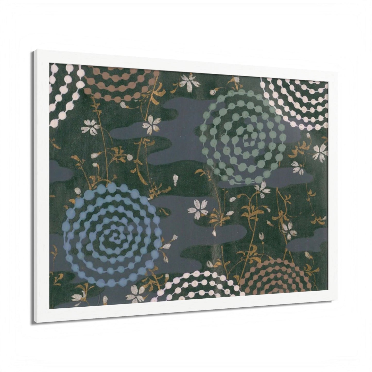 Antique Japanese Spiral & Hanabi Framed Poster - Meiji Era Traditional Pattern Wall Art