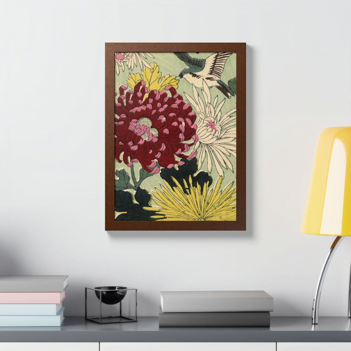 Chrysanthemum Japanese Chiyogami Framed Poster – Vintage 1924 Kikuo Hirose | Maru no Kagishippo