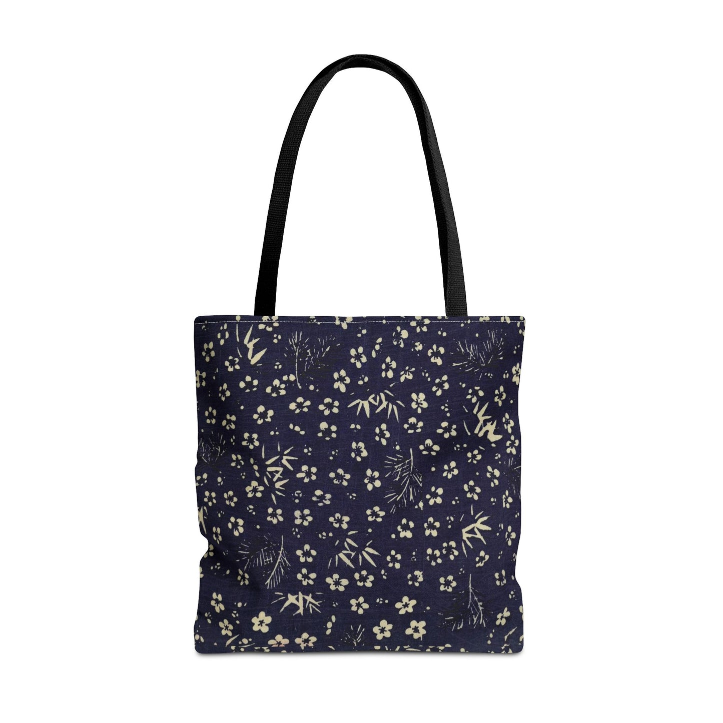 Taisho Era Shochikubai Tote Bag | 1926 Pine Bamboo Plum Japanese Chiyogami Art | Navy Floral