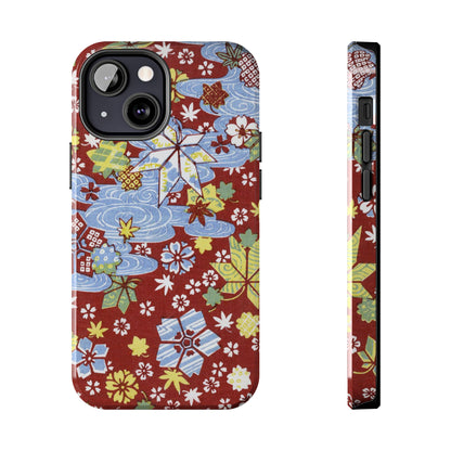Taisho Umbrella Tales | 1926 Sakura, Momiji & Flowing Water Phone Case | Vintage Chiyogami Art