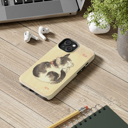 Sleeping Cat Japanese Art Phone Case | Meiji Era Bairei Kono Woodblock | Vintage Cat Illustration 1887