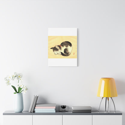 Sleeping Cat Vintage Sumi-e Canvas Print — Japanese Ink Cat Wall Art