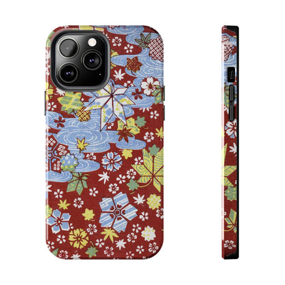Taisho Umbrella Tales | 1926 Sakura, Momiji & Flowing Water Phone Case | Vintage Chiyogami Art