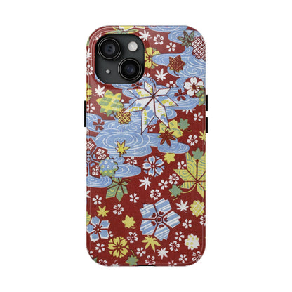 Taisho Umbrella Tales | 1926 Sakura, Momiji & Flowing Water Phone Case | Vintage Chiyogami Art