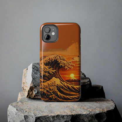 Japanese Great Wave Sunset Phone Case | Hokusai 3D Art Sunset Glow | Edo Era Masterpiece