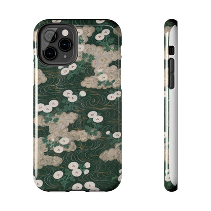 Meiji Era Flowing Water & White Flower Phone Case | 1901 Illustrated Compendium of 100 Designs | Forest Green Japanese Art