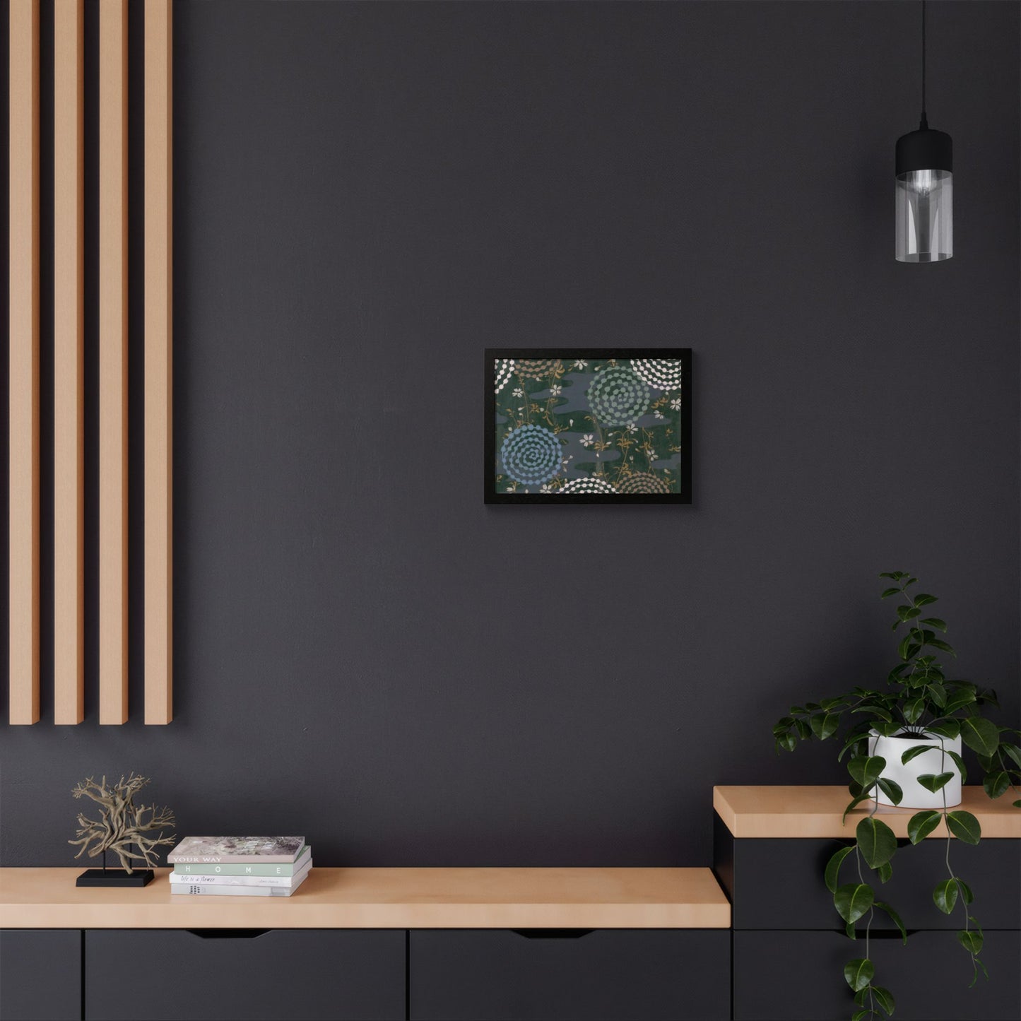 Antique Japanese Spiral & Hanabi Framed Poster - Meiji Era Traditional Pattern Wall Art