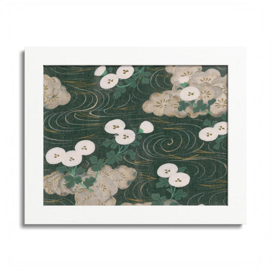 Elegant Green Chiyogami Framed Poster - Vintage Japanese Floral & Flowing Water Wall Art