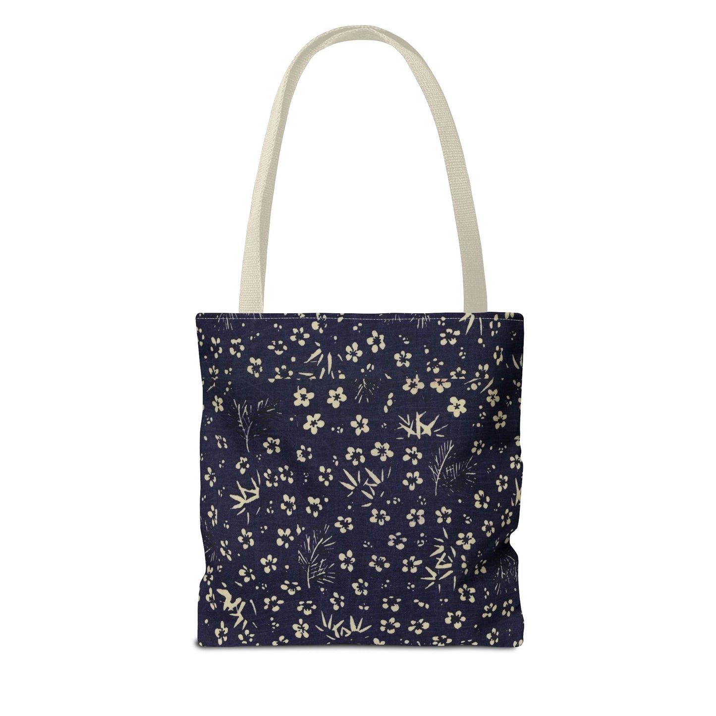 Taisho Era Shochikubai Tote Bag | 1926 Pine Bamboo Plum Japanese Chiyogami Art | Navy Floral