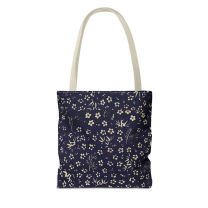 Taisho Era Shochikubai Tote Bag | 1926 Pine Bamboo Plum Japanese Chiyogami Art | Navy Floral