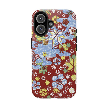Taisho Umbrella Tales | 1926 Sakura, Momiji & Flowing Water Phone Case | Vintage Chiyogami Art