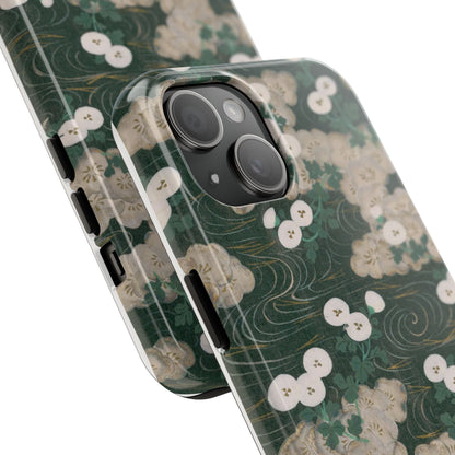 Meiji Era Flowing Water & White Flower Phone Case | 1901 Illustrated Compendium of 100 Designs | Forest Green Japanese Art