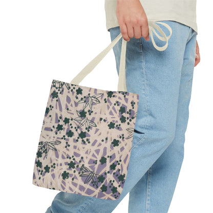 Meiji Era Bamboo & Flower Tote Bag | 1901 Zuan Hyakushu | Purple & Green Japanese Art