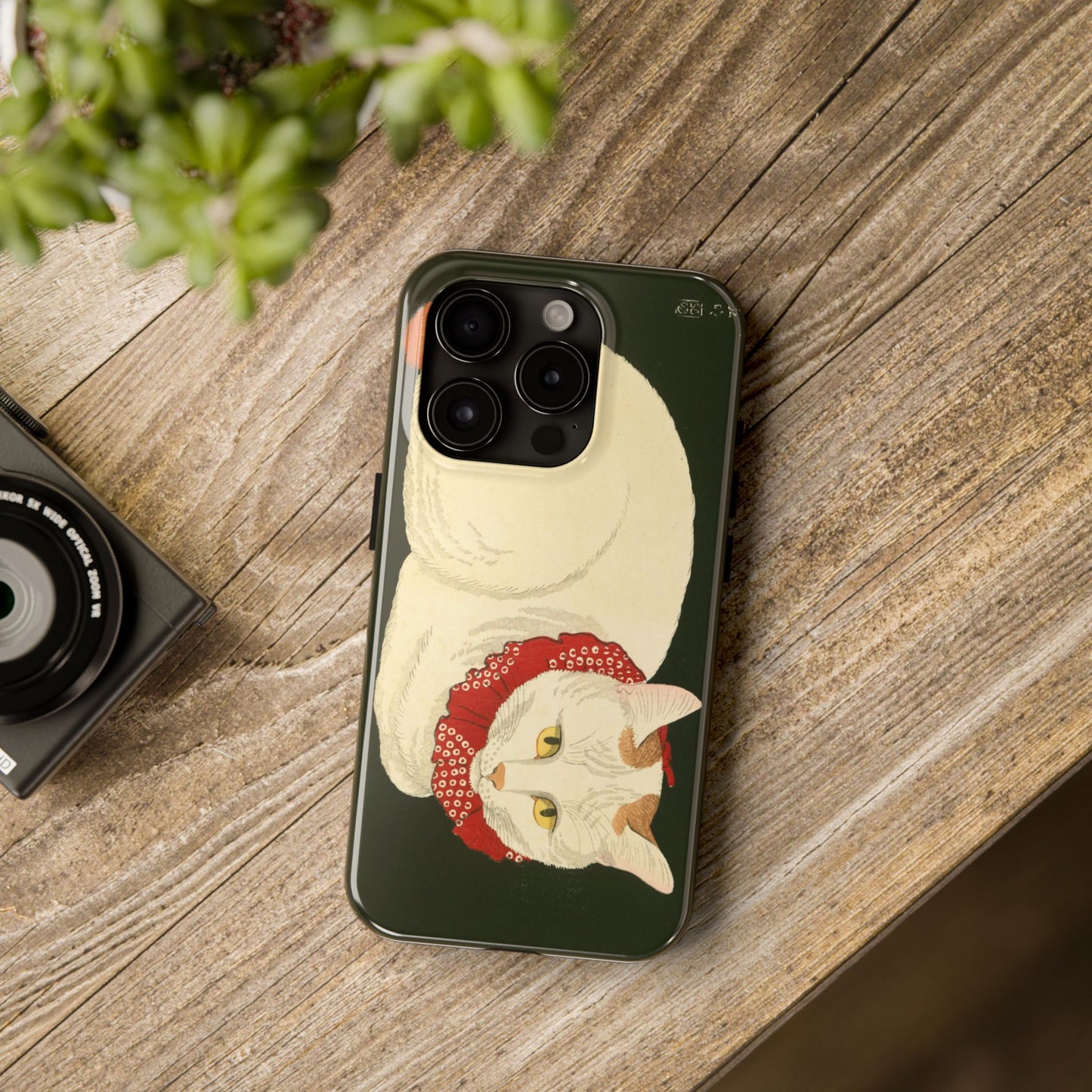 Taisho Era Lucky White Cat Phone Case | 1921 Japanese Woodblock Art | Zen Cat Design