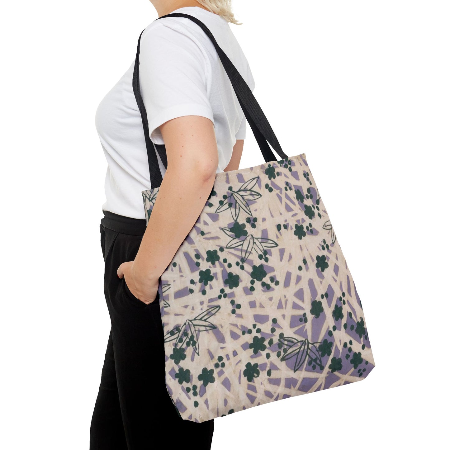 Meiji Era Bamboo & Flower Tote Bag | 1901 Zuan Hyakushu | Purple & Green Japanese Art