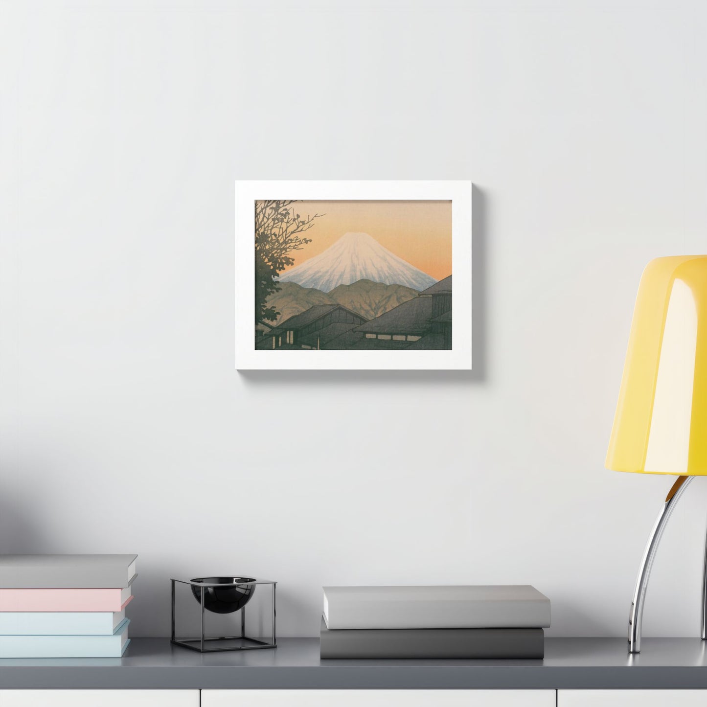 Framed Art Print - Vintage Mount Fuji Landscape (Multicolor)