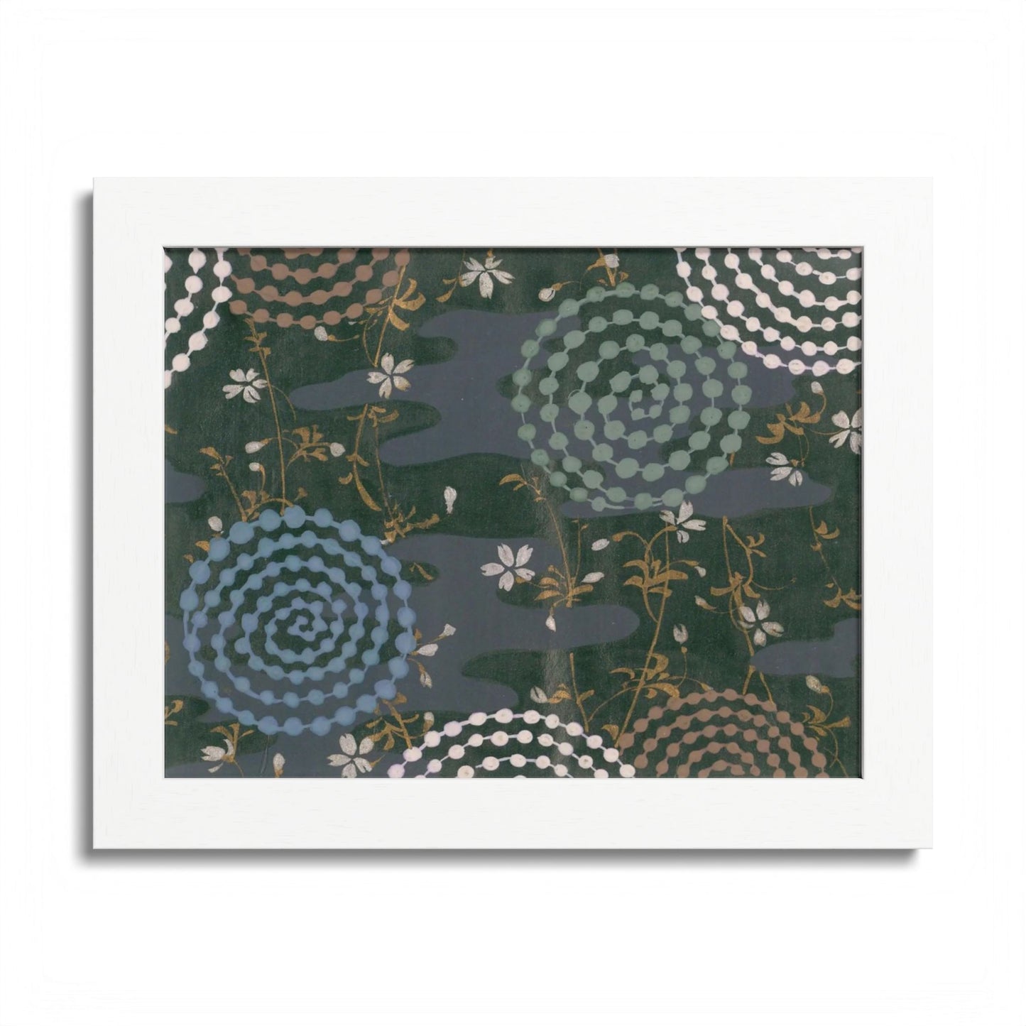 Antique Japanese Spiral & Hanabi Framed Poster - Meiji Era Traditional Pattern Wall Art