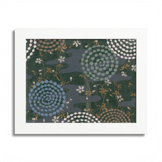 Antique Japanese Spiral & Hanabi Framed Poster - Meiji Era Traditional Pattern Wall Art