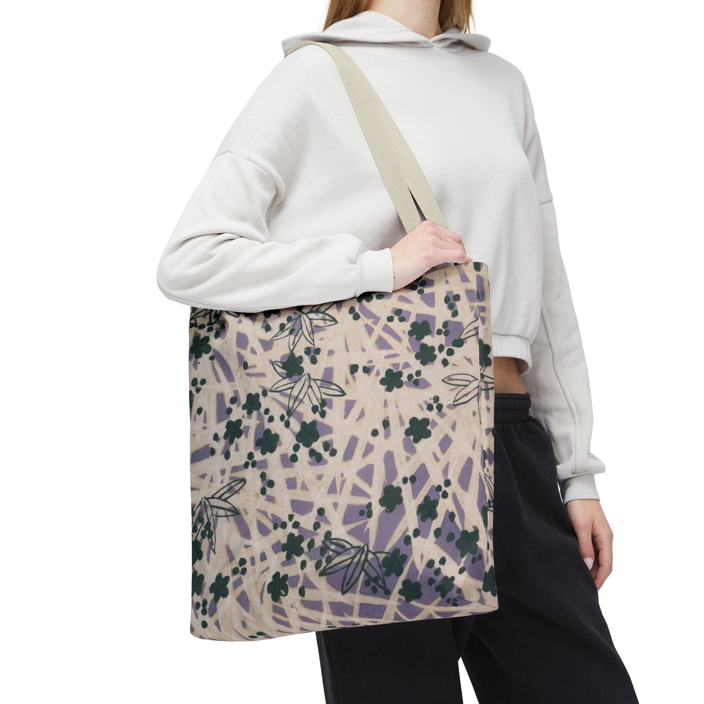 Meiji Era Bamboo & Flower Tote Bag | 1901 Zuan Hyakushu | Purple & Green Japanese Art