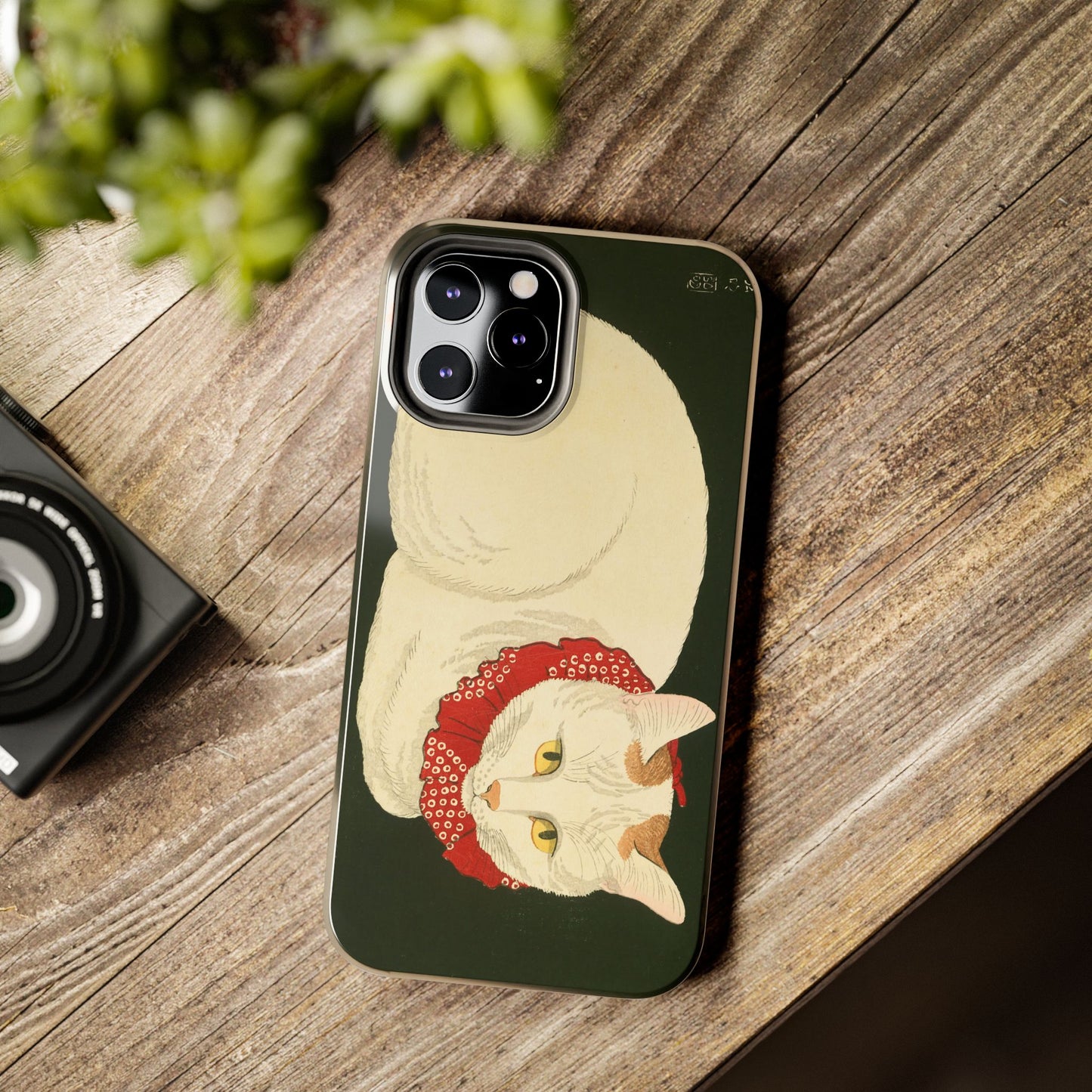 Taisho Era Lucky White Cat Phone Case | 1921 Japanese Woodblock Art | Zen Cat Design