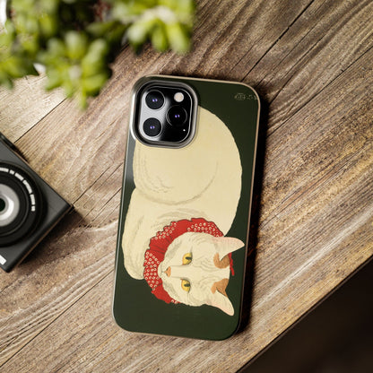 Taisho Era Lucky White Cat Phone Case | 1921 Japanese Woodblock Art | Zen Cat Design