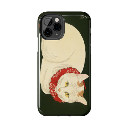 Taisho Era Lucky White Cat Phone Case | 1921 Japanese Woodblock Art | Zen Cat Design