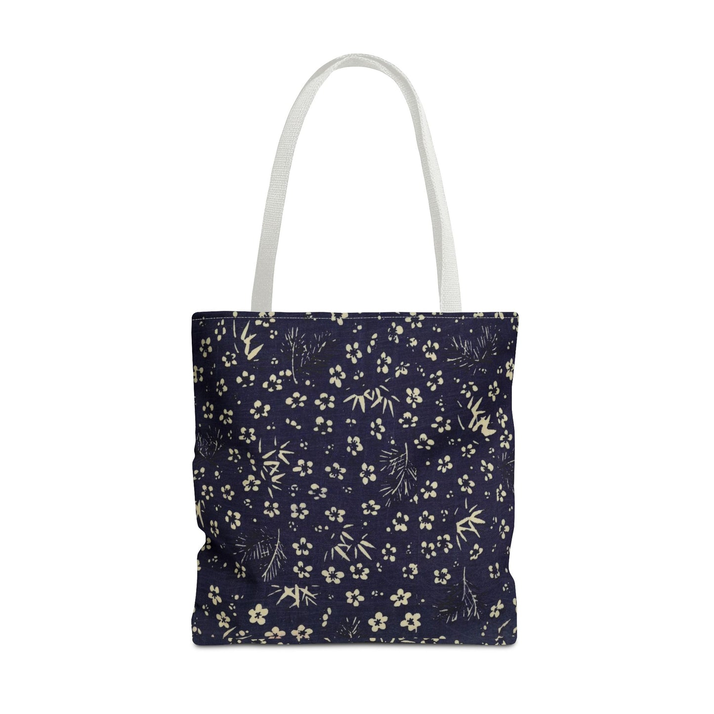 Taisho Era Shochikubai Tote Bag | 1926 Pine Bamboo Plum Japanese Chiyogami Art | Navy Floral