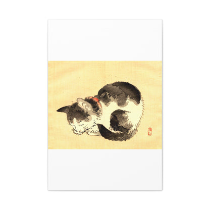 Sleeping Cat Vintage Sumi-e Canvas Print — Japanese Ink Cat Wall Art