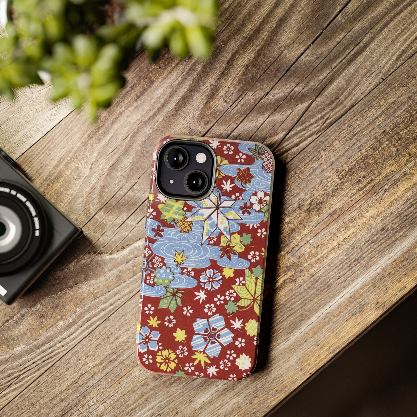 Taisho Umbrella Tales | 1926 Sakura, Momiji & Flowing Water Phone Case | Vintage Chiyogami Art
