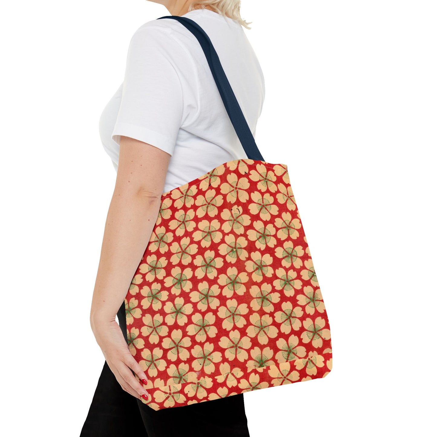 Meiji Era Sakura Blossom Tote Bag | "Chiyogami Mihon" Japanese Archive Art | Red & White Floral