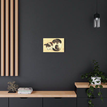 Sleeping Cat Vintage Sumi-e Canvas Print — Japanese Ink Cat Wall Art