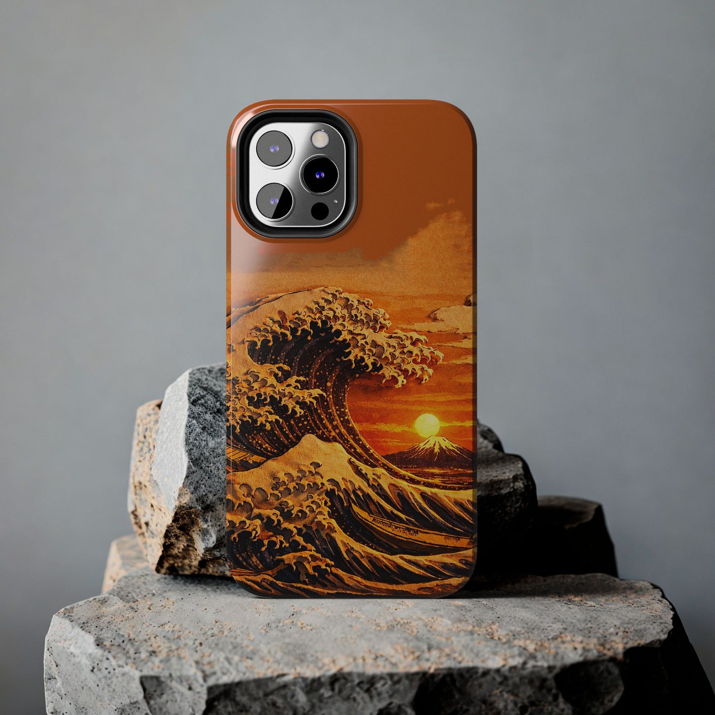 Japanese Great Wave Sunset Phone Case | Hokusai 3D Art Sunset Glow | Edo Era Masterpiece