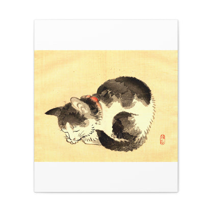 Sleeping Cat Vintage Sumi-e Canvas Print — Japanese Ink Cat Wall Art